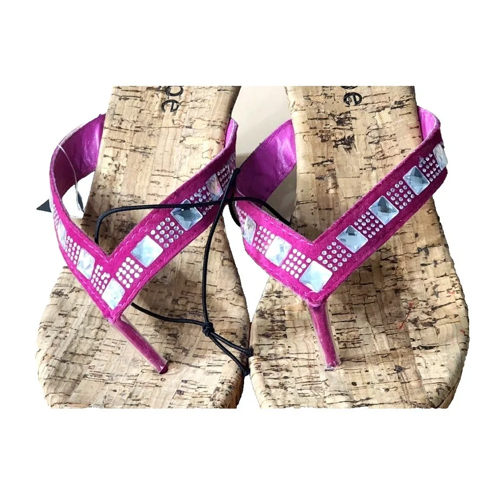 NEW Hype Womens Cork‎ Wedge Sandals Size 8 Pink/Brown 3.25